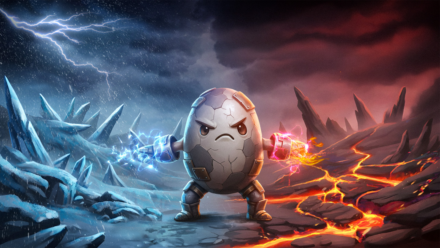 Hard Boiled Climate Change — egg warrior between ice and lava