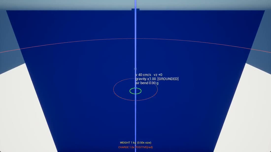 A ball beneath a large dark blue charged surface
