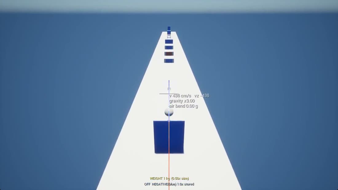Looking up the whitebox tower, a ball on a charged blue platform